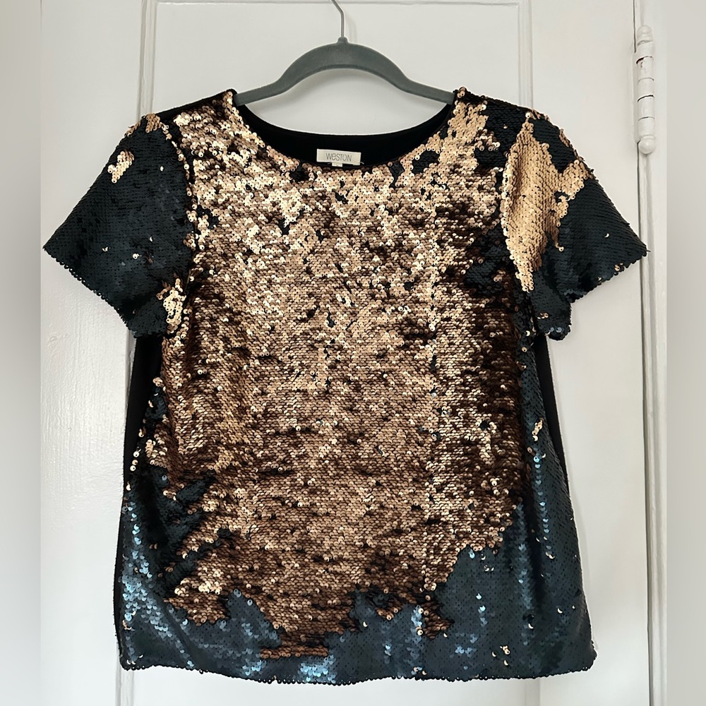 J.Crew Gold & Black Sequin Top